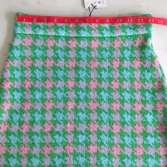 ZARA Houndstooth Knit Crop Cardigan & Skirt Set 2 pc S pink green mini skirt NEW - Picture 10 of 16